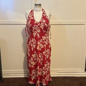 LOFT Red and Cream Backless Floral Dress